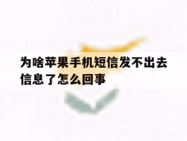 为啥苹果手机短信发不出去信息了怎么回事