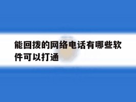 能回拨的网络电话有哪些软件可以打通